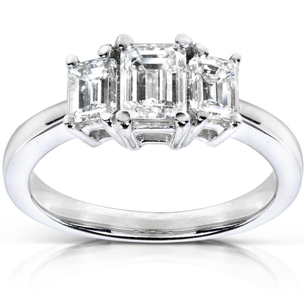 Emerald Cut Diamond Three Stone Engagement Ring 1 Carat (ct. tw) in 14k White Gold