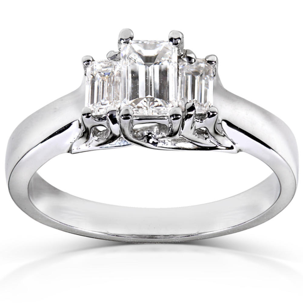 Emerald Cut Diamond Three-Stone Engagement Ring 3/4 carat (ctw) in 14K White Gold