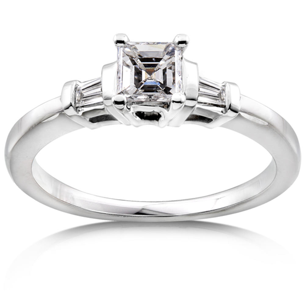 Three Stone Asscher & Baguette Diamond Engagement Ring 1/2 Carat (ct.tw) in 14K White Gold