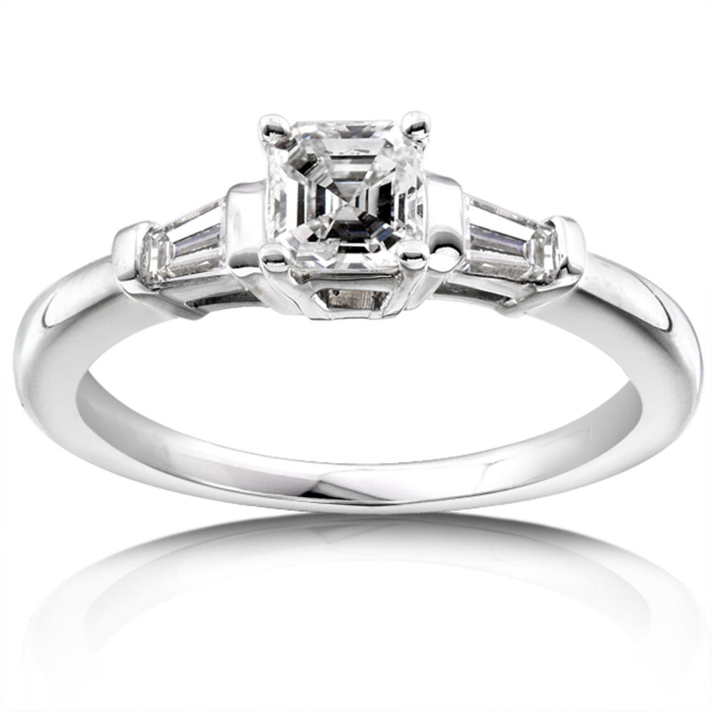 Three Stone Asscher & Baguette Diamond Engagement Ring 3/4 Carat (ct.tw) in 14K White Gold