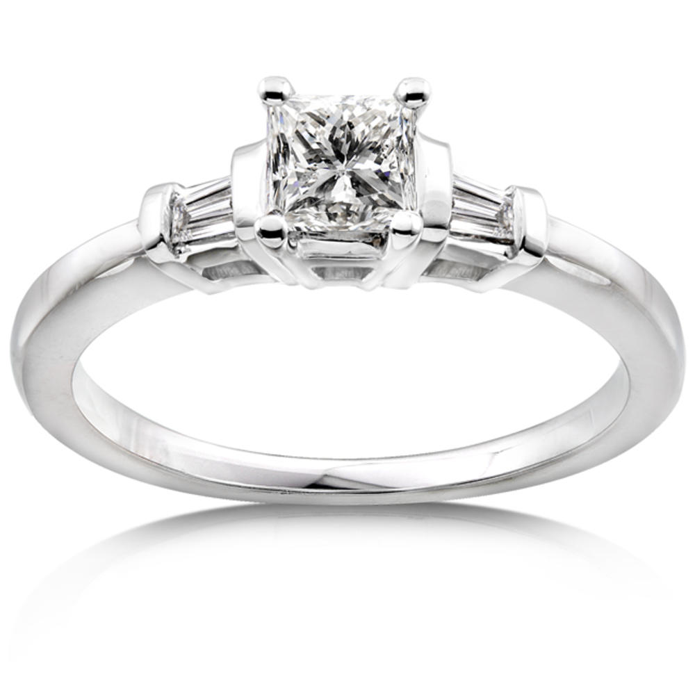 Three Stone Princess & Baguette Diamond Engagement Ring 1/2 Carat (ct.tw) in 14K White Gold