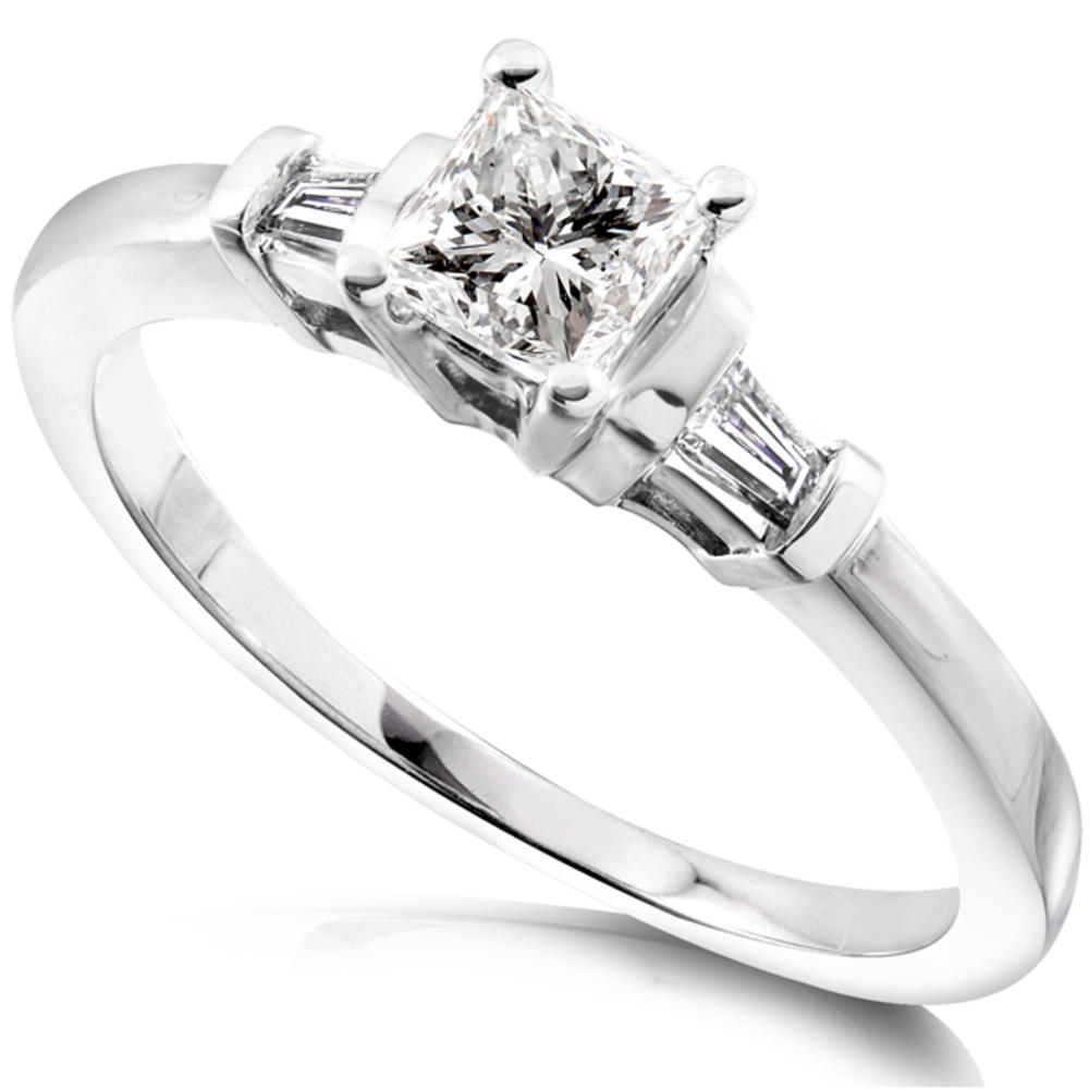 Three Stone Princess & Baguette Diamond Engagement Ring 1/2 Carat (ct.tw) in 14K White Gold