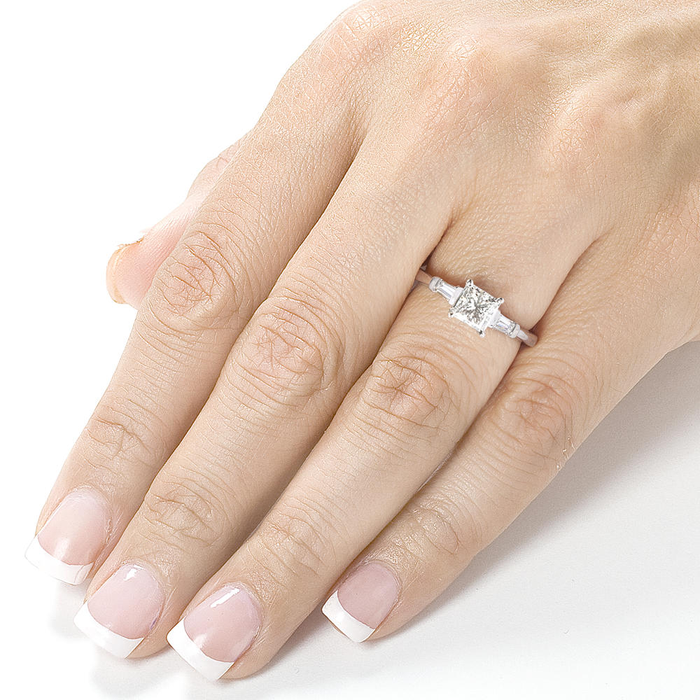 Three Stone Princess & Baguette Diamond Engagement Ring 1 Carat (ct.tw) in 14K White Gold