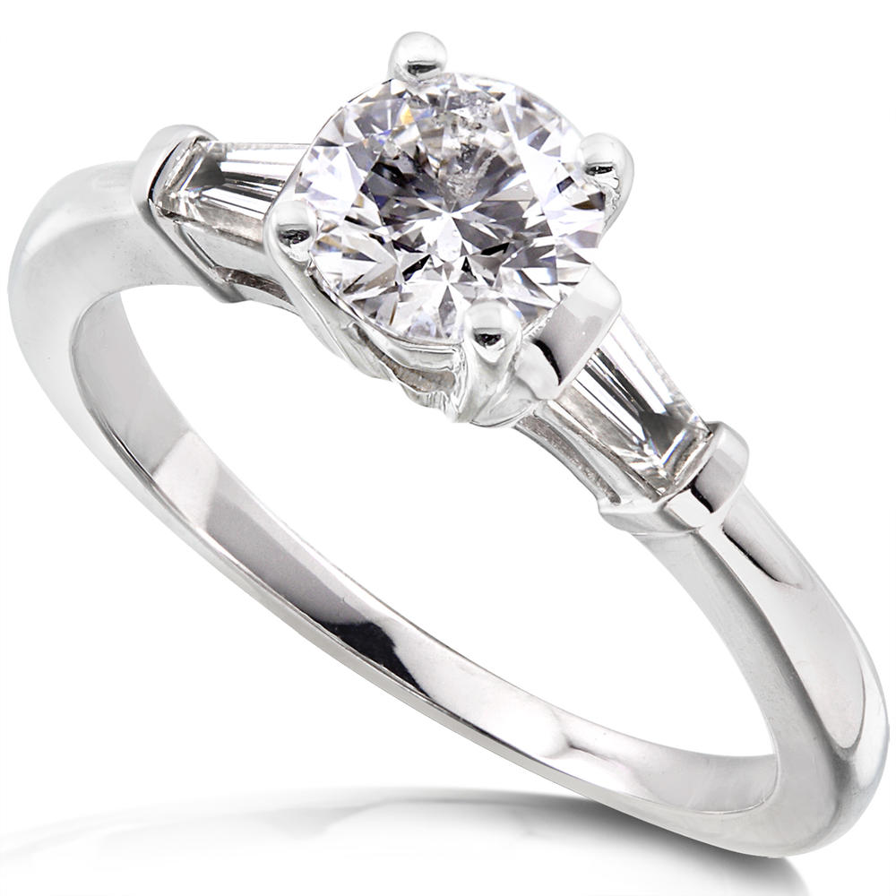 Three Stone Round & Baguette Diamond Engagement Ring 1 Carat (ct.tw) in 14K White Gold
