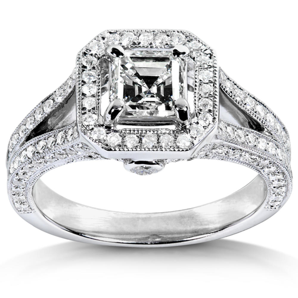 Asscher Diamond Engagement Ring 1 1/3 Carat in 14K White Gold