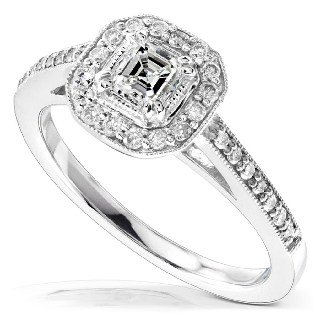 Asscher Cut Halo Diamond Engagement Ring in 1/2 Carat (ct.tw) 14K White Gold