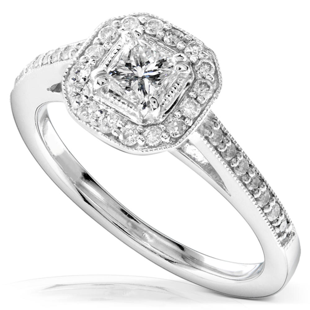 Princess Cut Halo Diamond Engagement Ring in 1/2 Carat (ct.tw) 14K White Gold