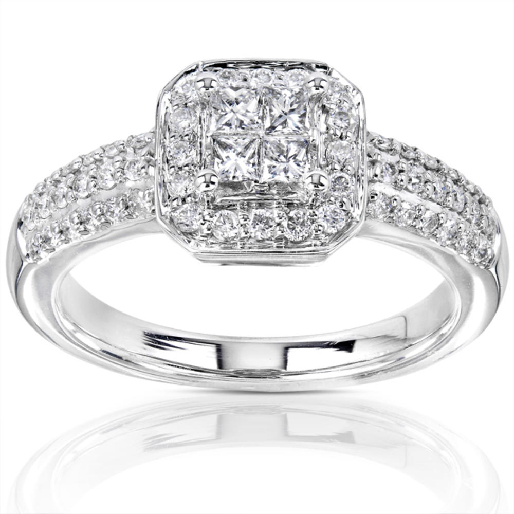 Princess and Round Diamond Engagement Ring 1/2 carat (ct.tw) in 14K White Gold