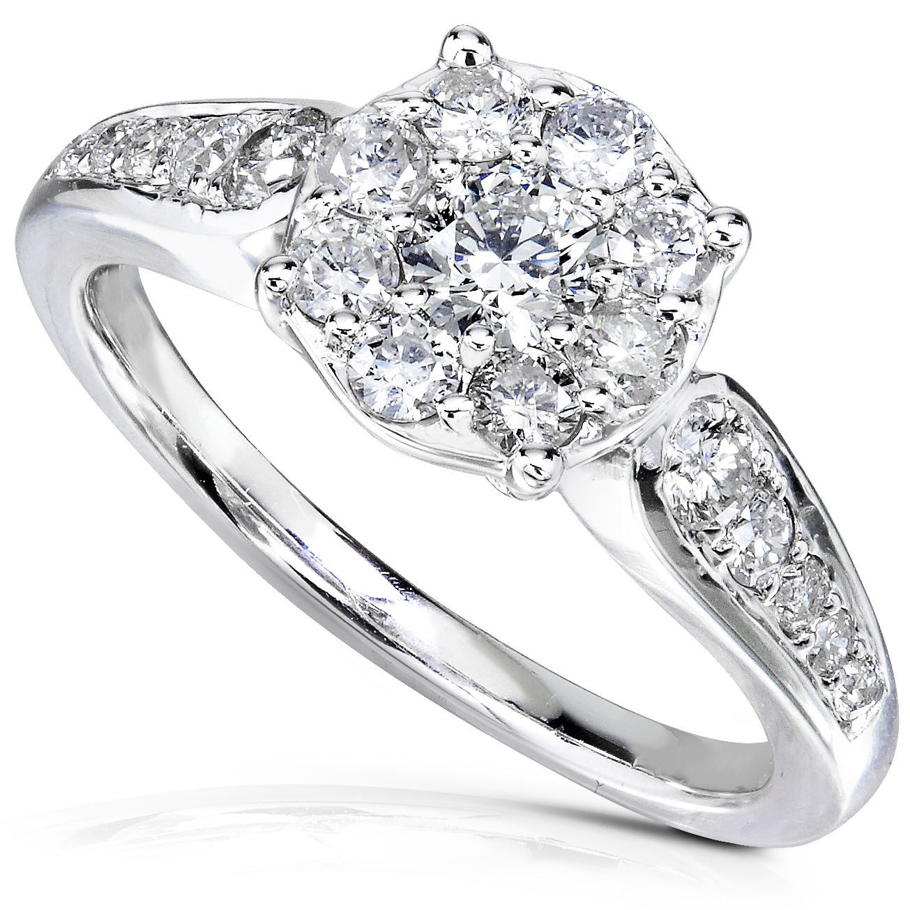 DiamondMe Floral Round Brilliant Cluster Diamond Engagement Ring 1 carat (ct.tw) in 14k White
