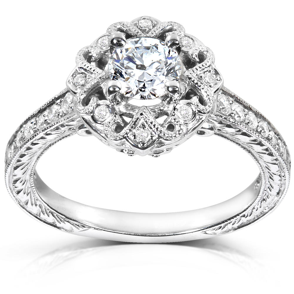 Antique-Style Diamond Engagement Ring 1/2 carat (ct.tw) in 14k White Gold