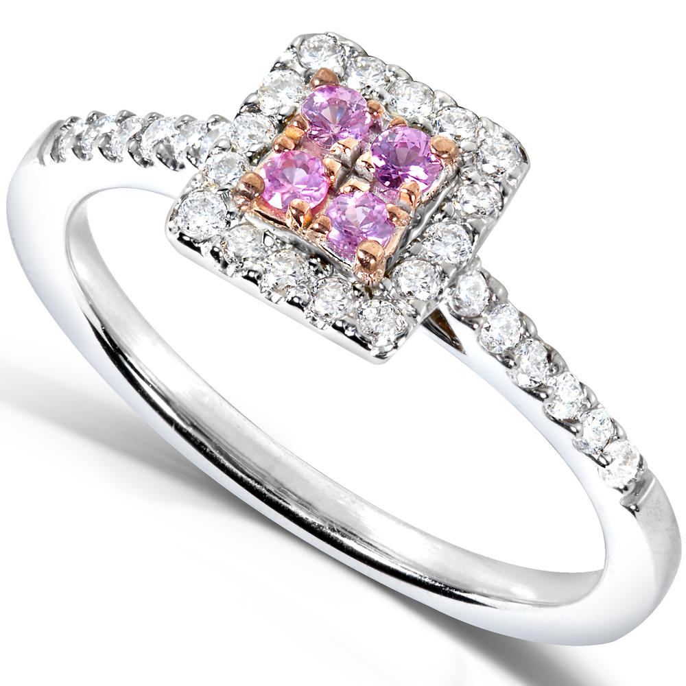 Round Brilliant Pink Sapphire and White Diamond Engagement Ring 1/3 carat (ct.tw) in 14k White Gold