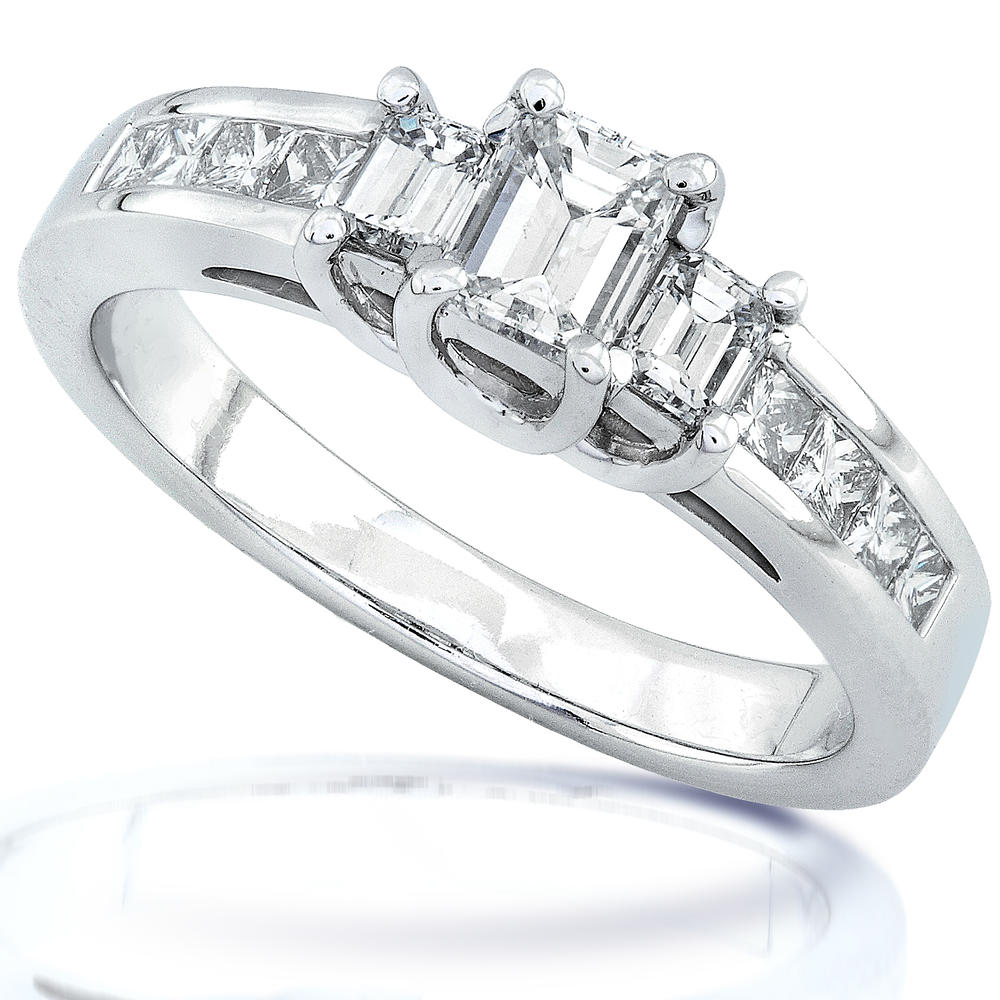 Three Stone Emerald Diamond Engagement Ring 1 carat (ct.tw) in 14k White Gold