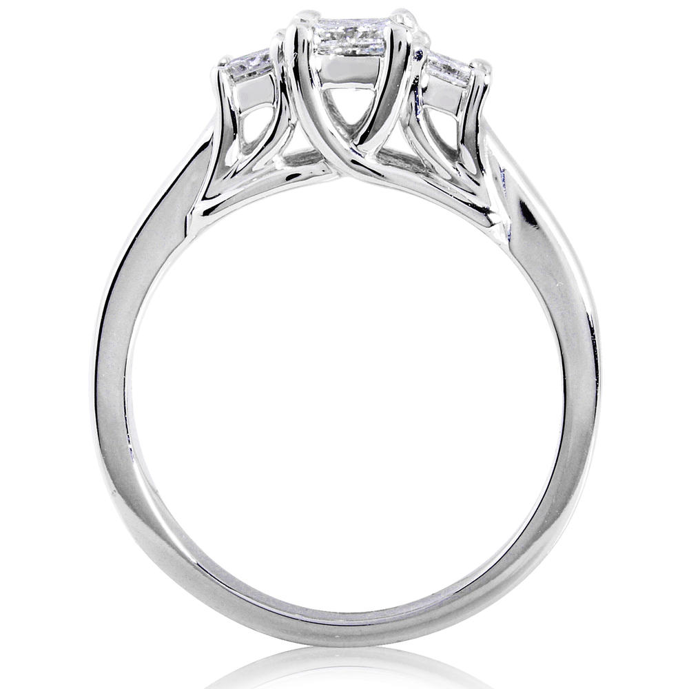 Three Stone Princess Diamond Bridal Set 7/8 carat (ct.tw) in 14k White Gold (3 Piece Set)