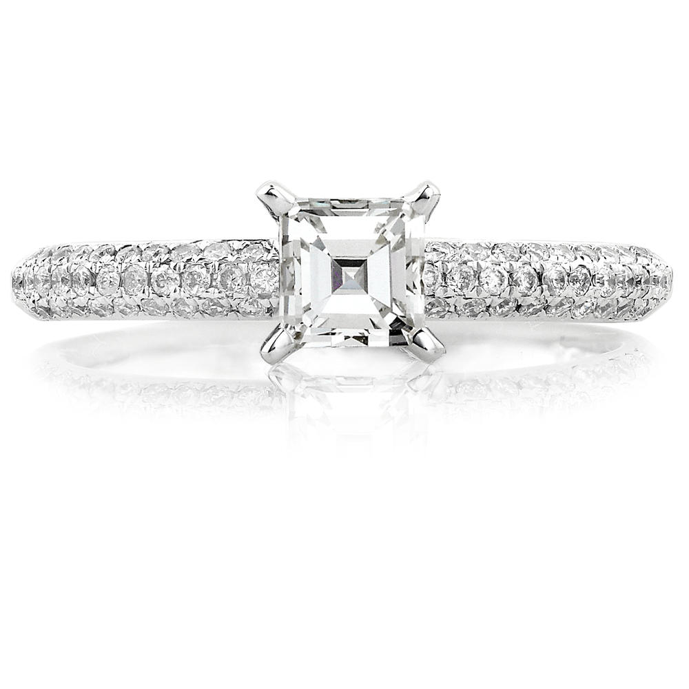 Asscher Diamond Engagement Ring 3/4 Carat (ct.tw) in 14K White Gold