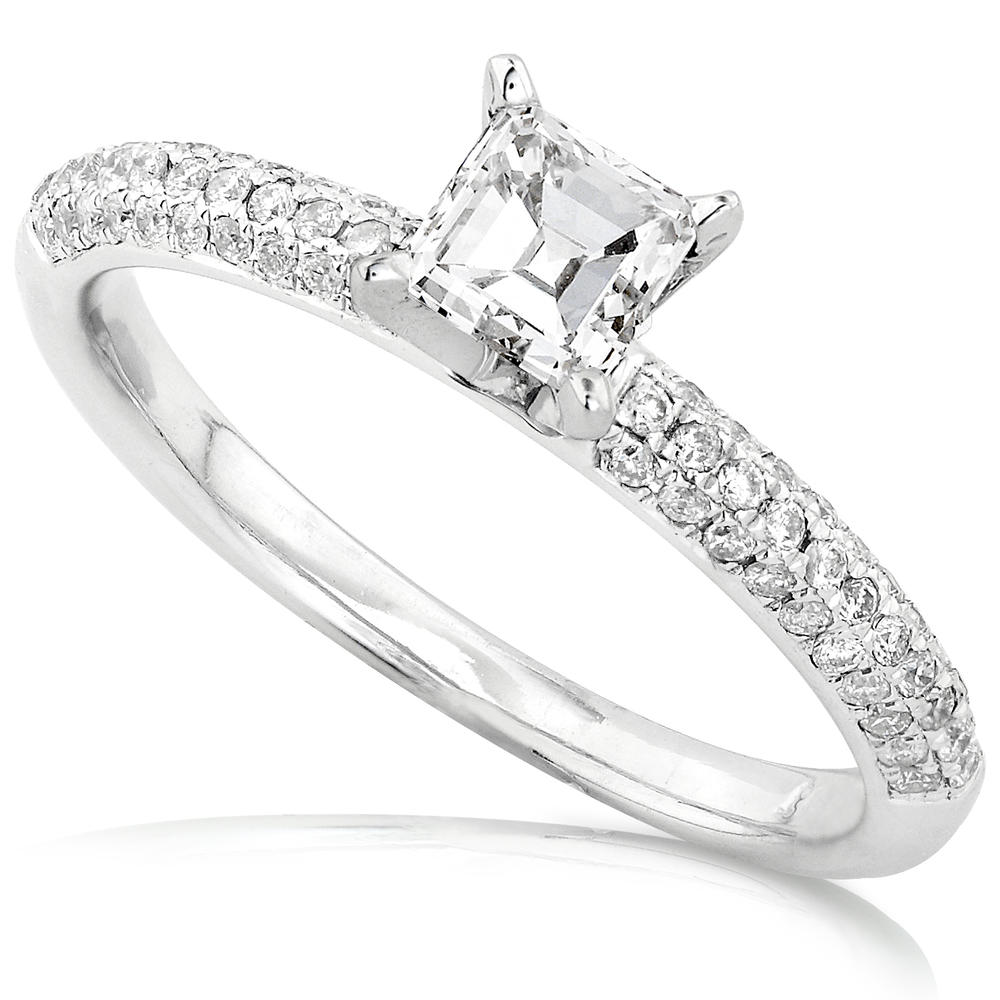 Asscher Diamond Engagement Ring 3/4 Carat (ct.tw) in 14K White Gold