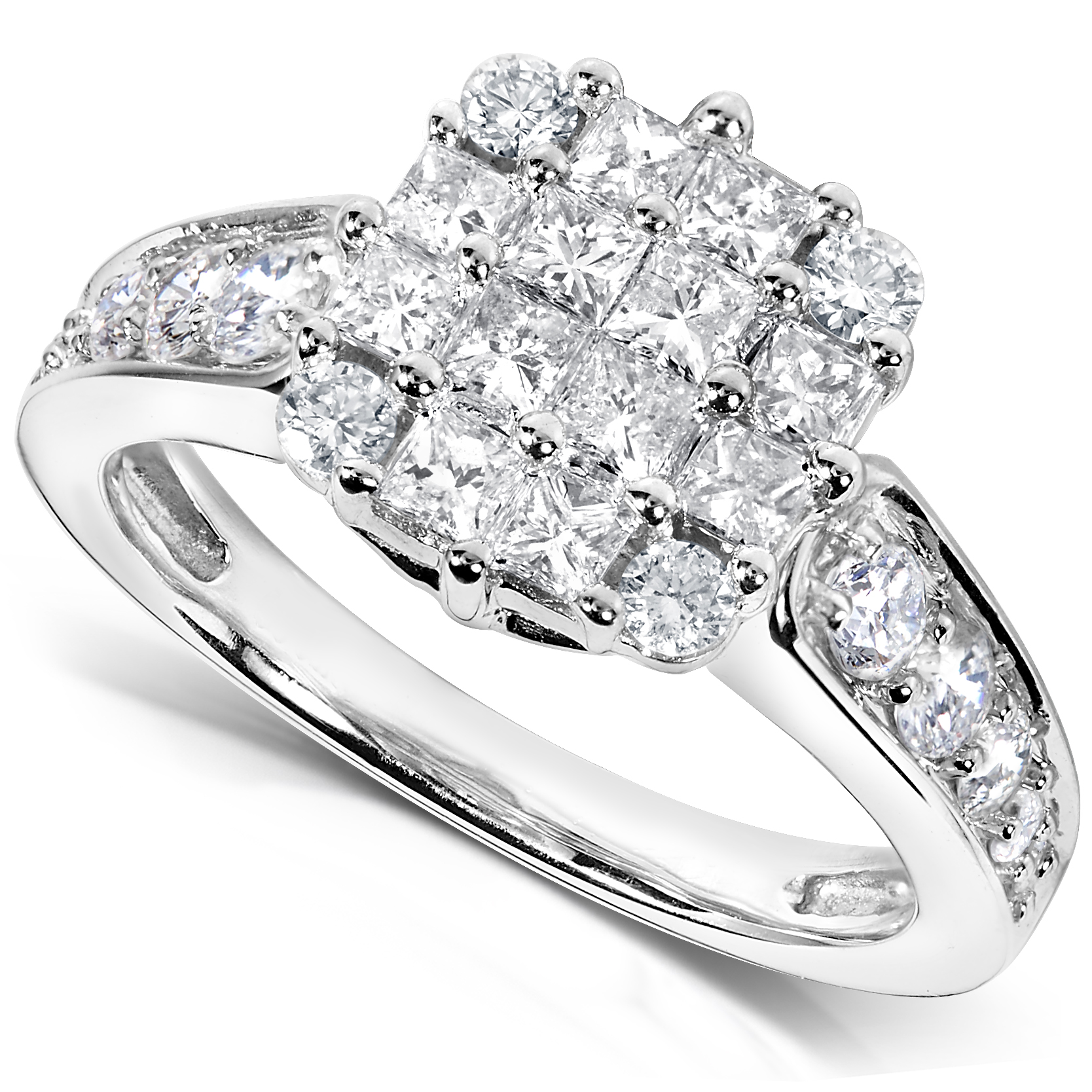 DiamondMe Floral Round Brilliant Cluster Diamond Engagement Ring 1