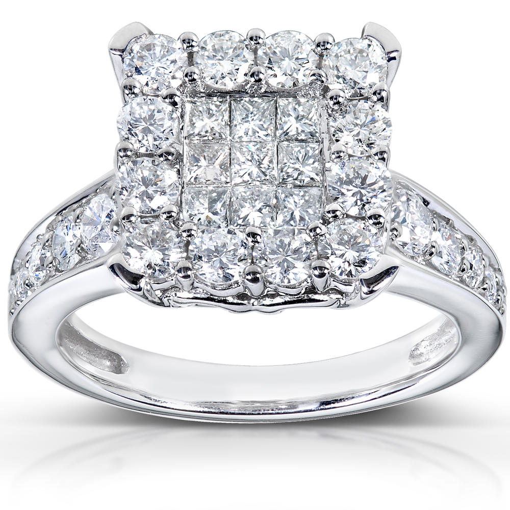 Large Cluster Diamond Engagement Ring 1 1/3 carats (ct.tw) in 14k White Gold