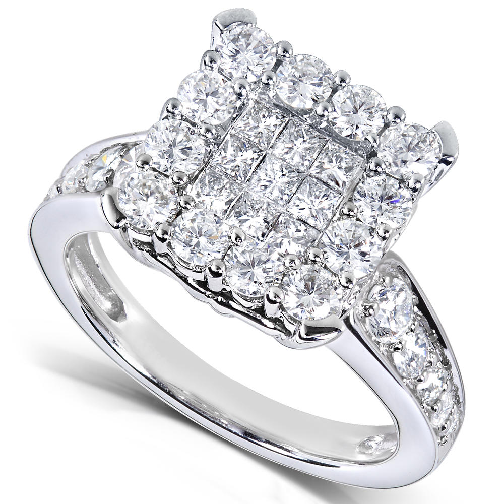 Large Cluster Diamond Engagement Ring 1 1/3 carats (ct.tw) in 14k White Gold