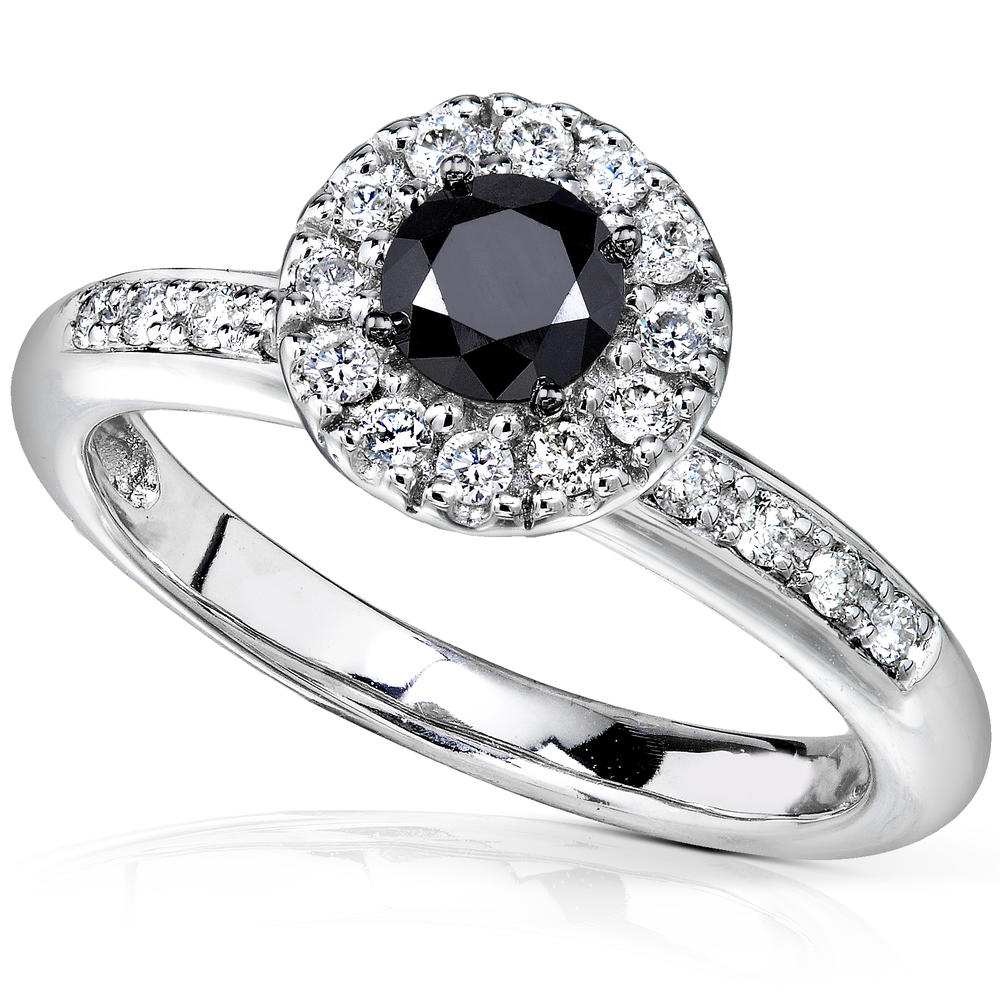 Black and White Round Diamond Engagement Ring 3/5 Carat (ct.tw) in 14K White Gold