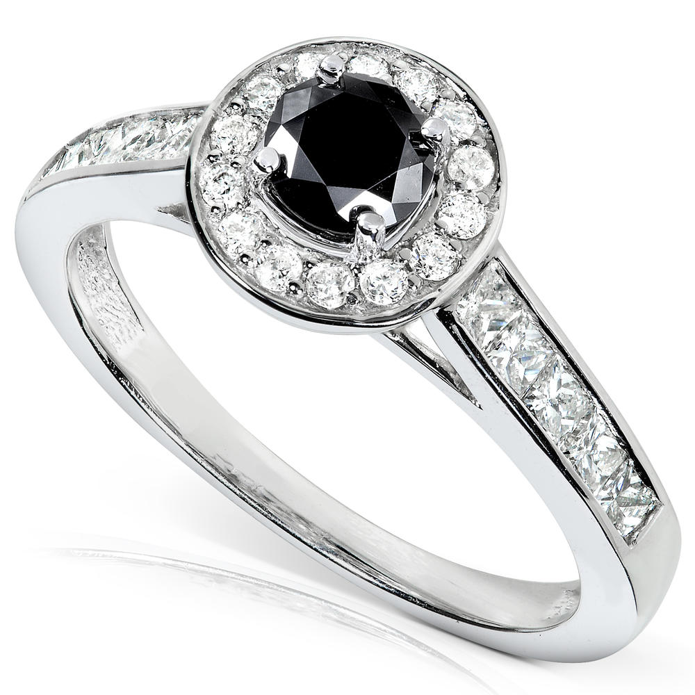 Round-Brilliant Black and White Diamond Engagement Ring 3/4 carat (ct.tw) in 14k White Gold