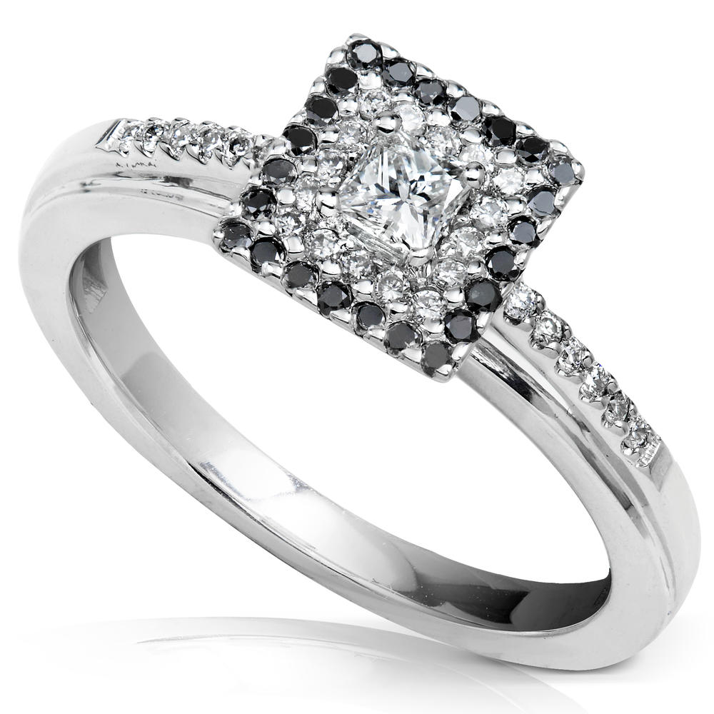 Black and White Diamond Engagement Ring 1/3 carat (ct.tw) in 10k White Gold