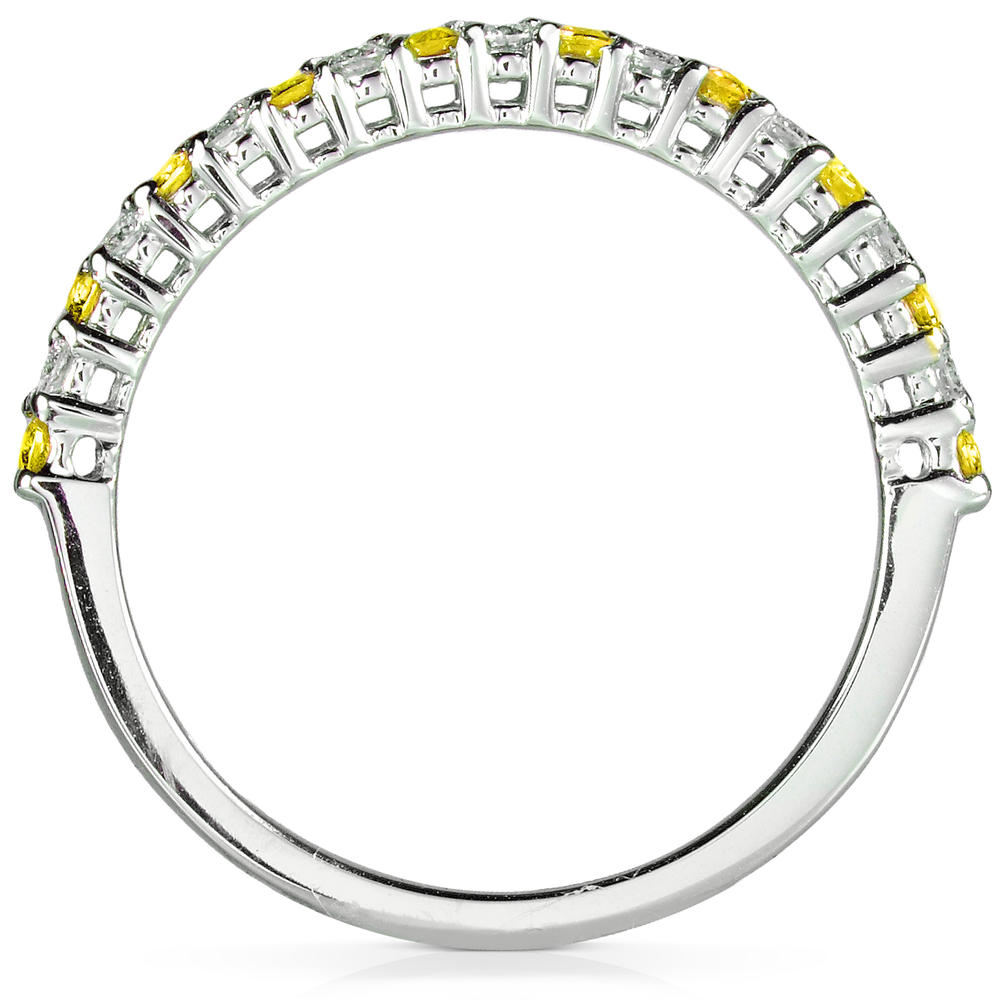 Round Yellow Sapphire and Diamond Half-Eternity Ring 1/4 Carat (ct.tw) in 14k White Gold