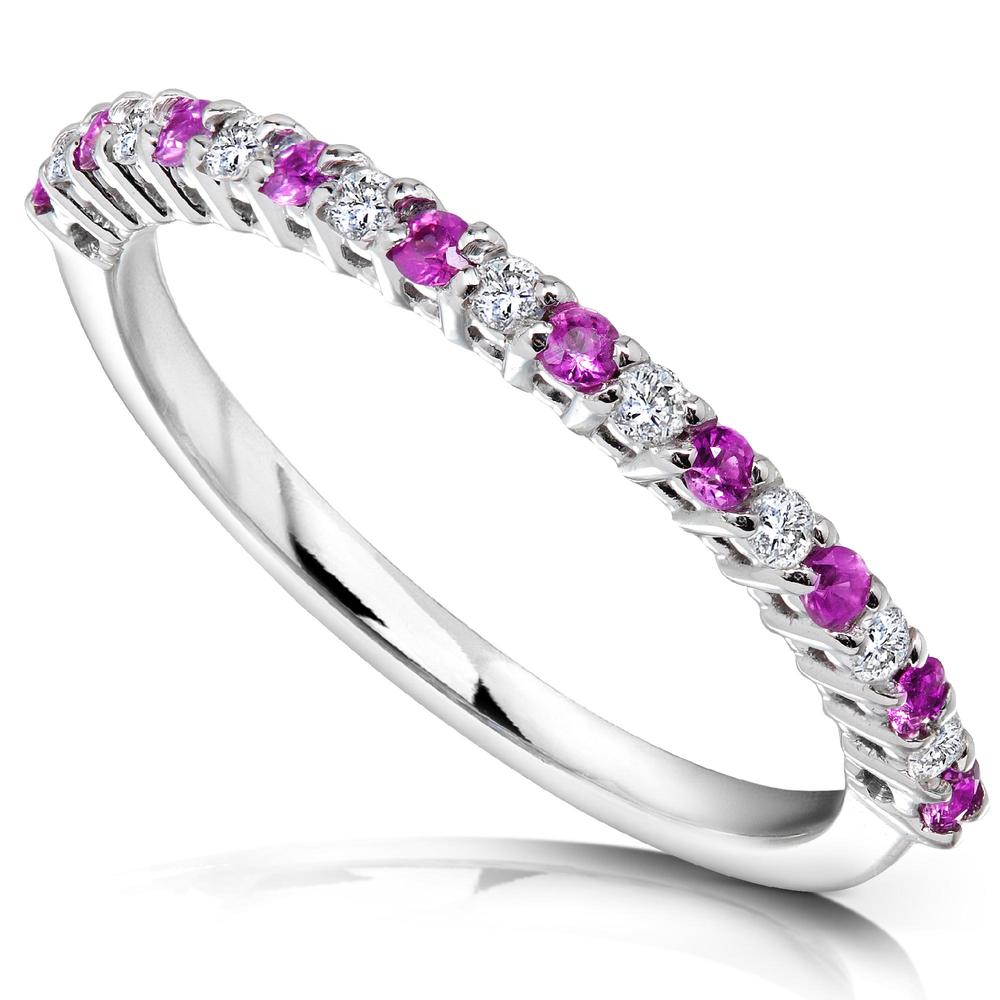 Diamond and Pink Sapphire Band 1/4 carat (ct.tw) in 14kt White Gold
