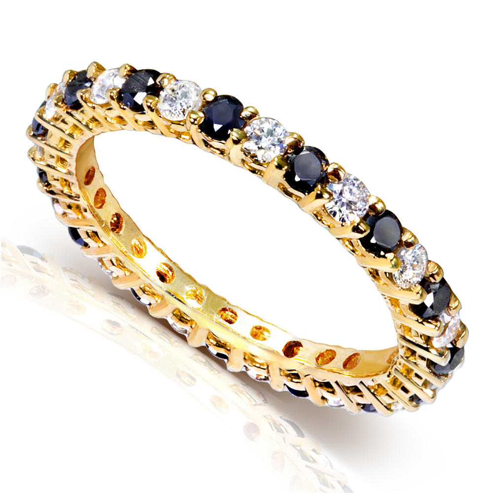 Round Black and White Diamond Eternity Ring 1 Carat (ct.tw) in 14k Yellow Gold