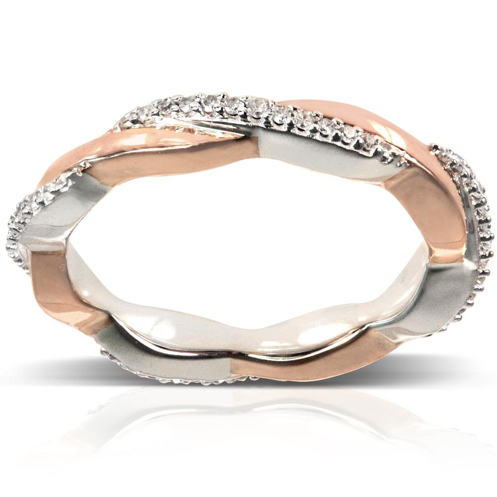 Round Diamond Two Tone Eternity Band 1/6 Carat (ct.tw) in 10k White and Rose Gold