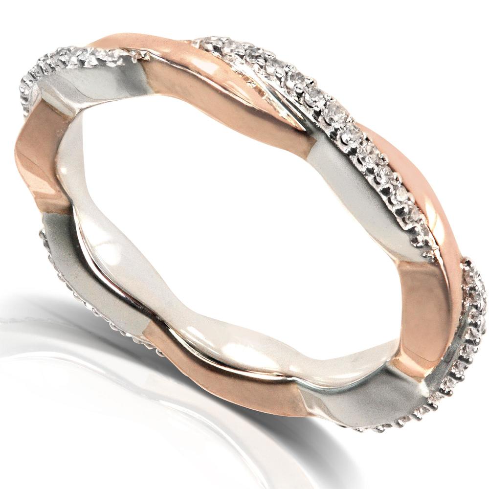 Round Diamond Two Tone Eternity Band 1/6 Carat (ct.tw) in 10k White and Rose Gold