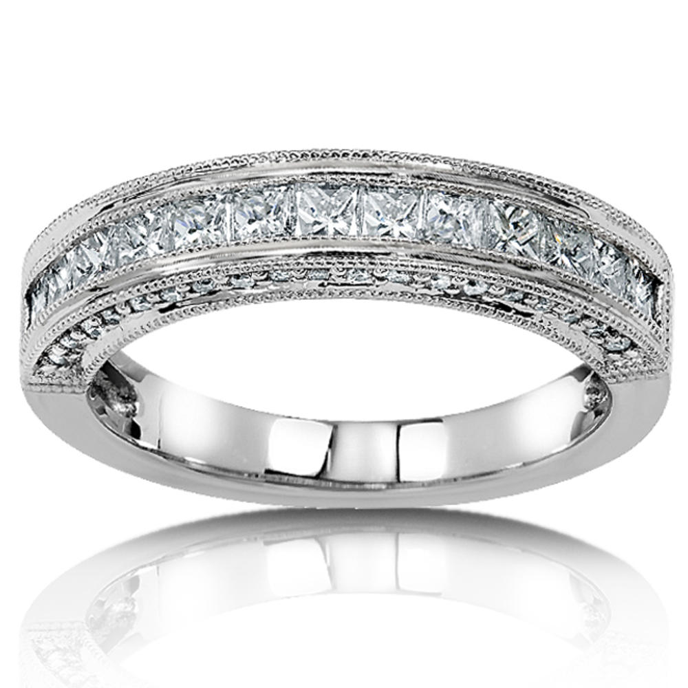 Princess and Round Cut Diamond Band 3/4 carat (ct.tw) in 14K White Gold