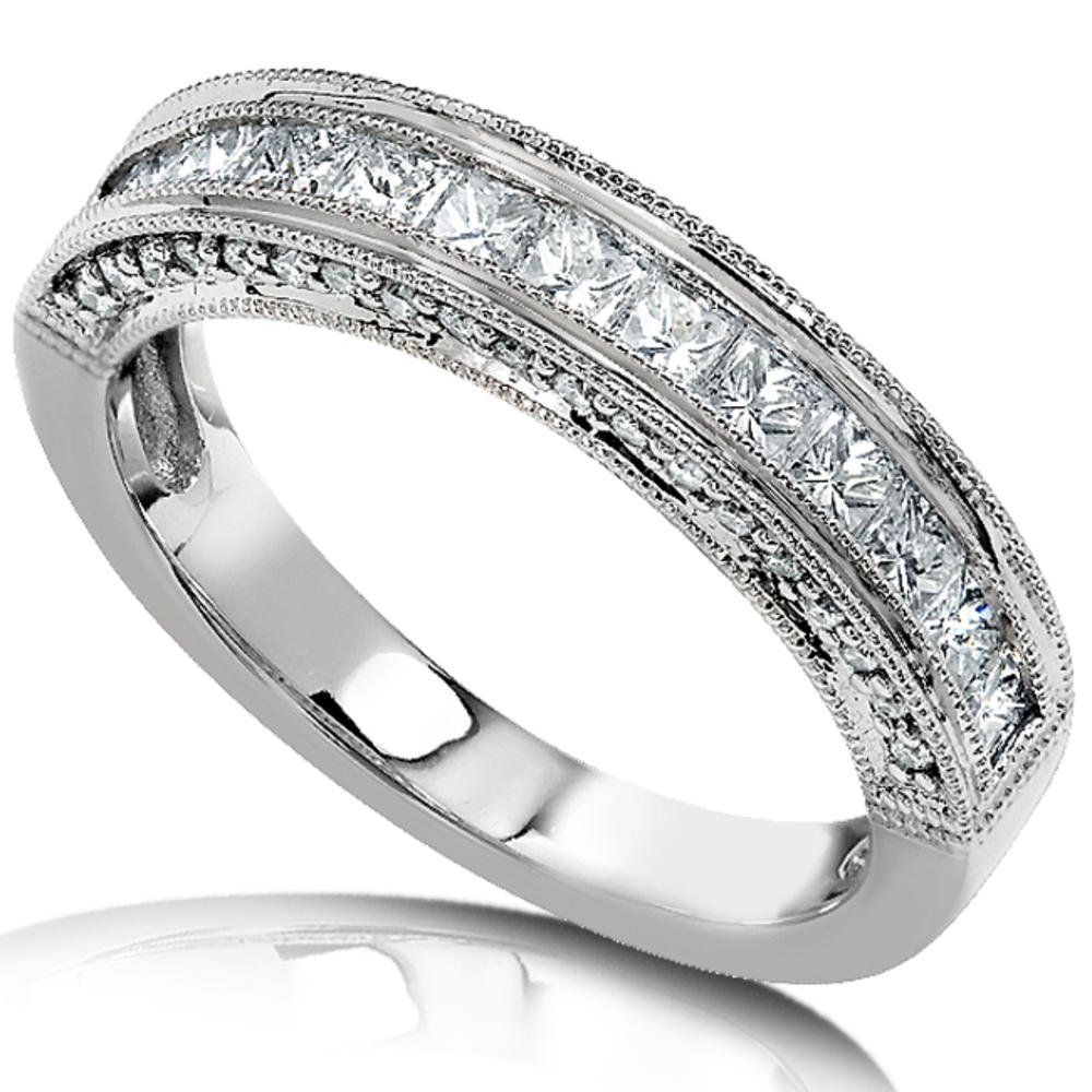 Princess and Round Cut Diamond Band 3/4 carat (ct.tw) in 14K White Gold