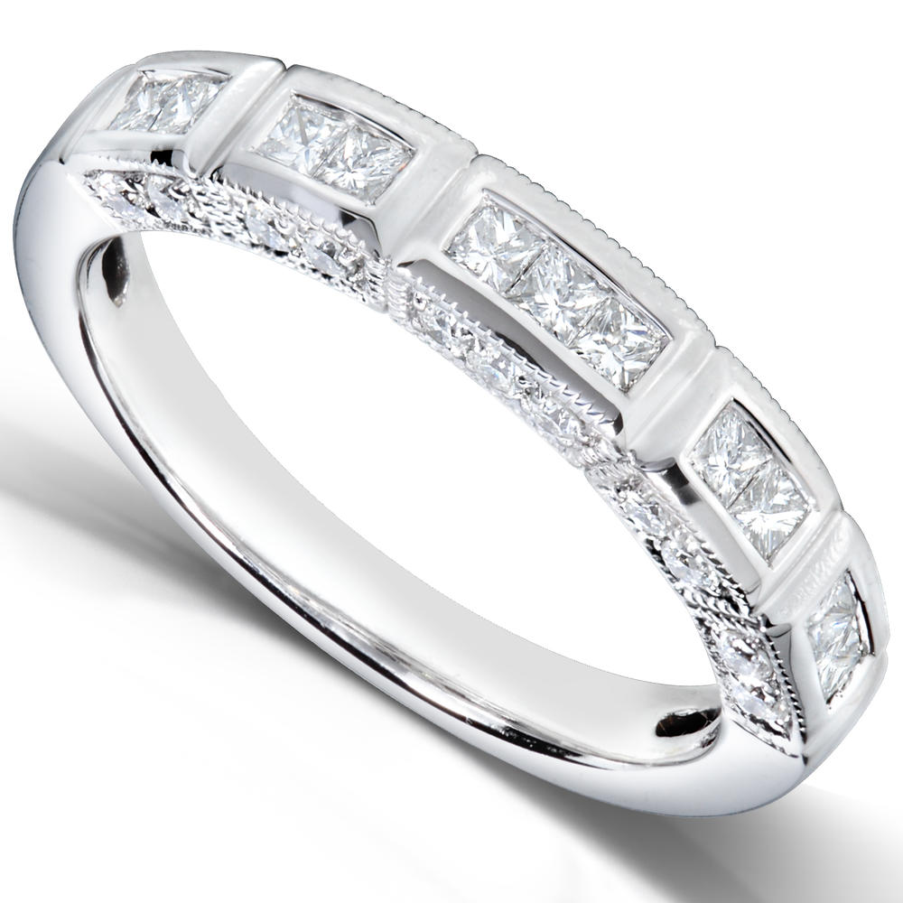 Princess and Round Cut Diamond Band 1/2 carat (ct.tw) in 14K White Gold