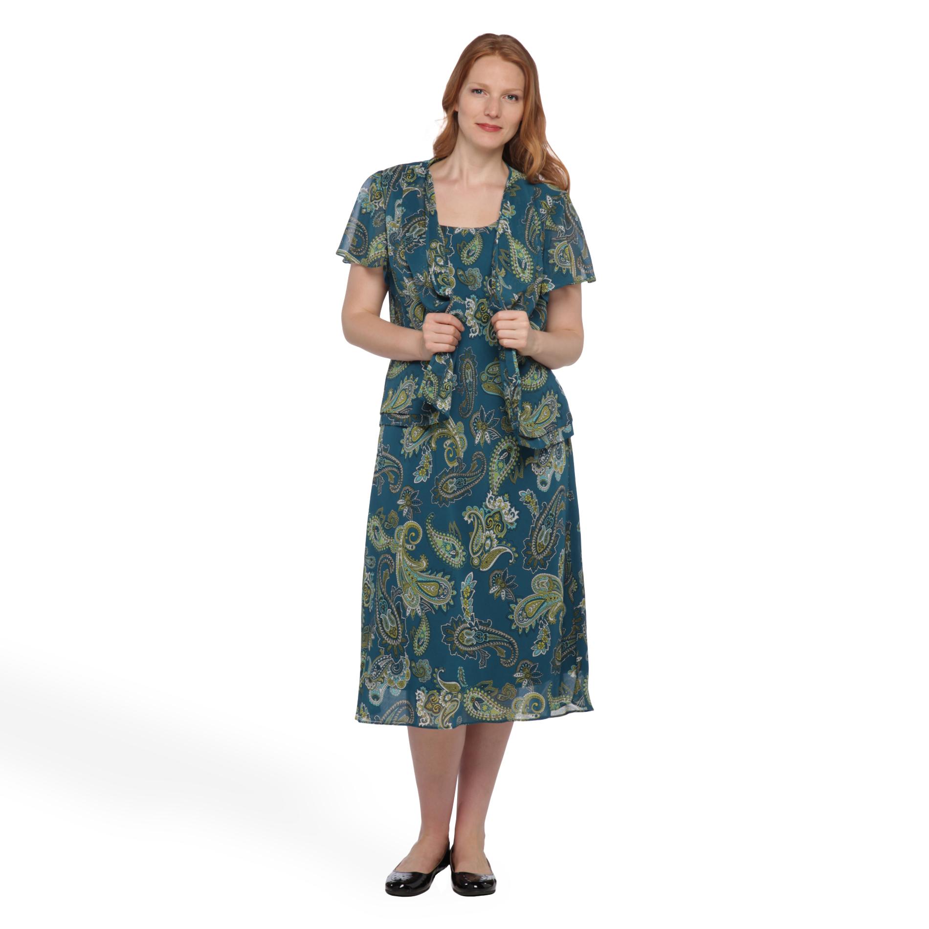 Studio 1 Women's Plus Short-Sleeve Jacket Dress - Paisley