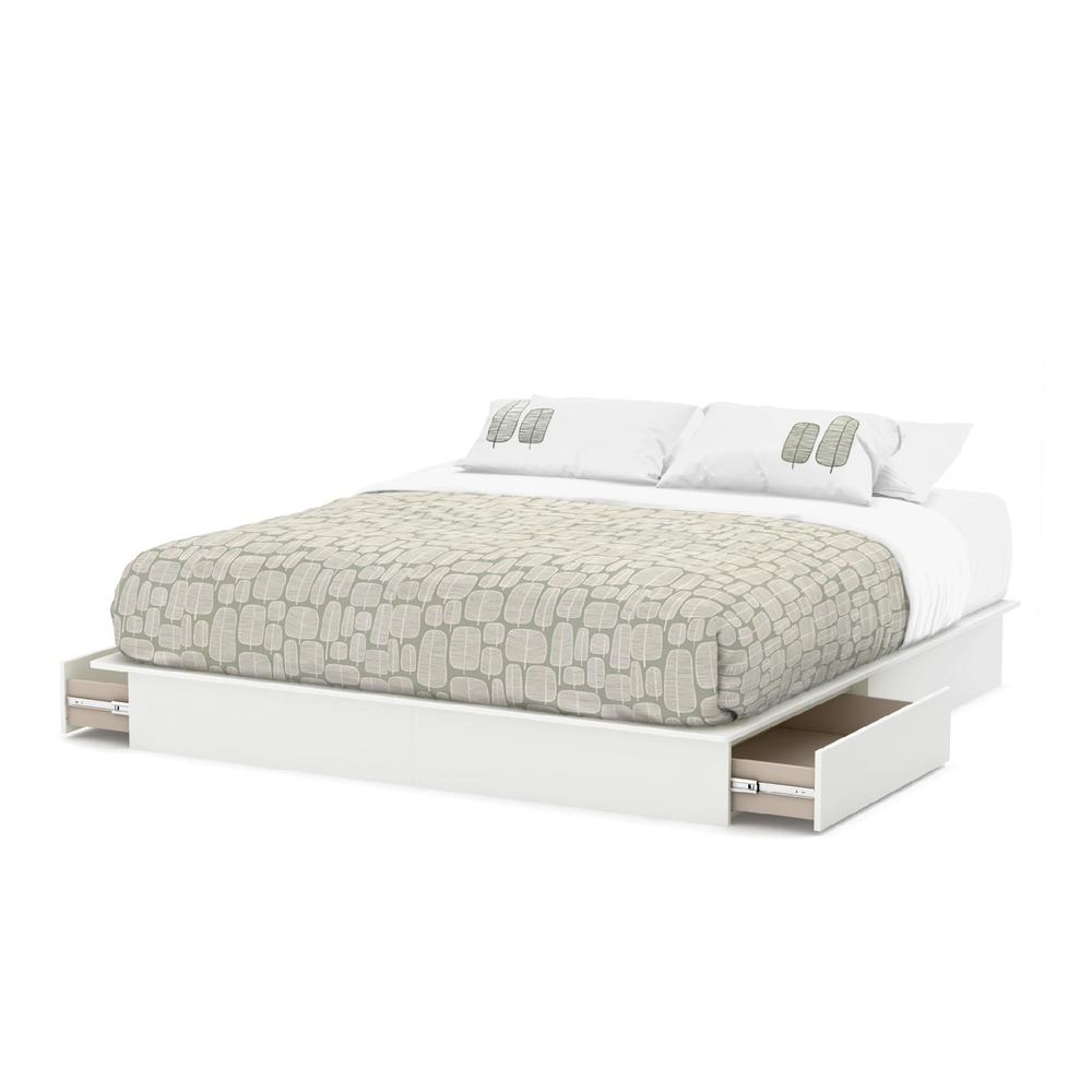 Step One King Platform Bed with Drawers in Pure White finish