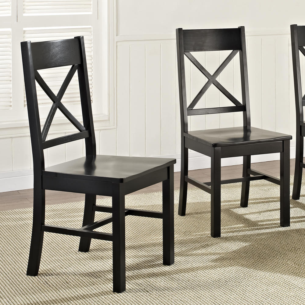 Solid Wood Black Dining Chairs (Set of 2)