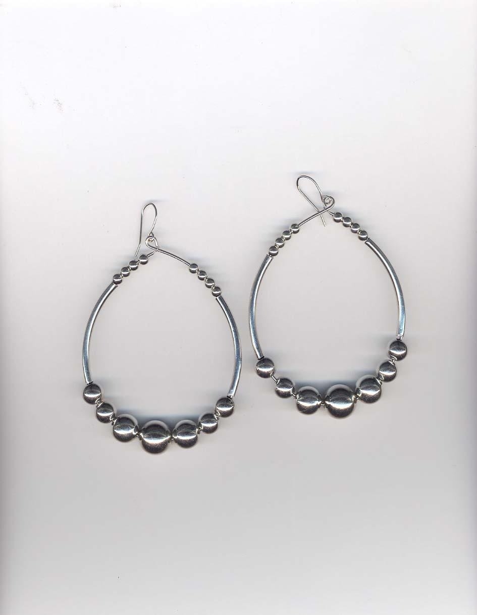 Women's Beaded Hoop Earrings - Silvertone