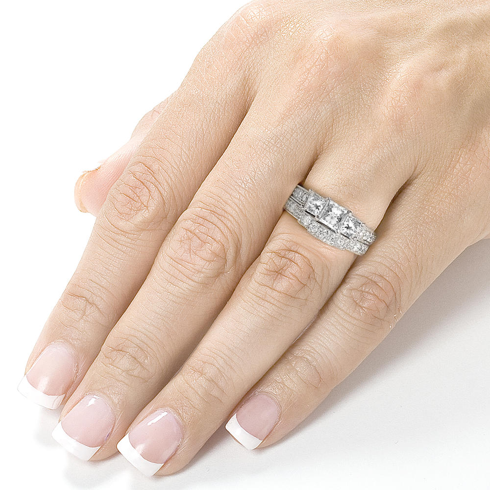 Diamond Wedding Ring Set 1 3/5 carats (ct.tw) in 14K White Gold