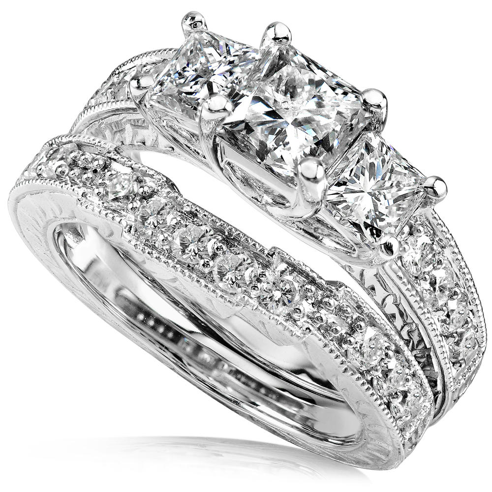 Diamond Wedding Ring Set 1 3/5 carats (ct.tw) in 14K White Gold