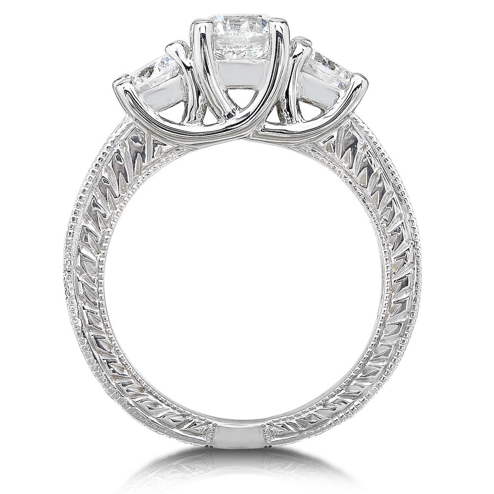 Three Stone Rouand Diamond Bridal Set 1 1/4 carat (ct.tw) in 14k White Gold (3 Piece Set)