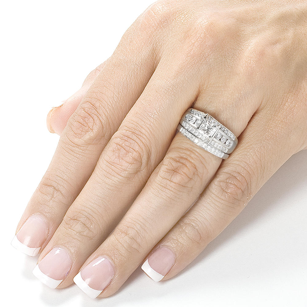 Princess Diamond Wedding Ring Set 1 Carat (ct.tw) in 14K White Gold