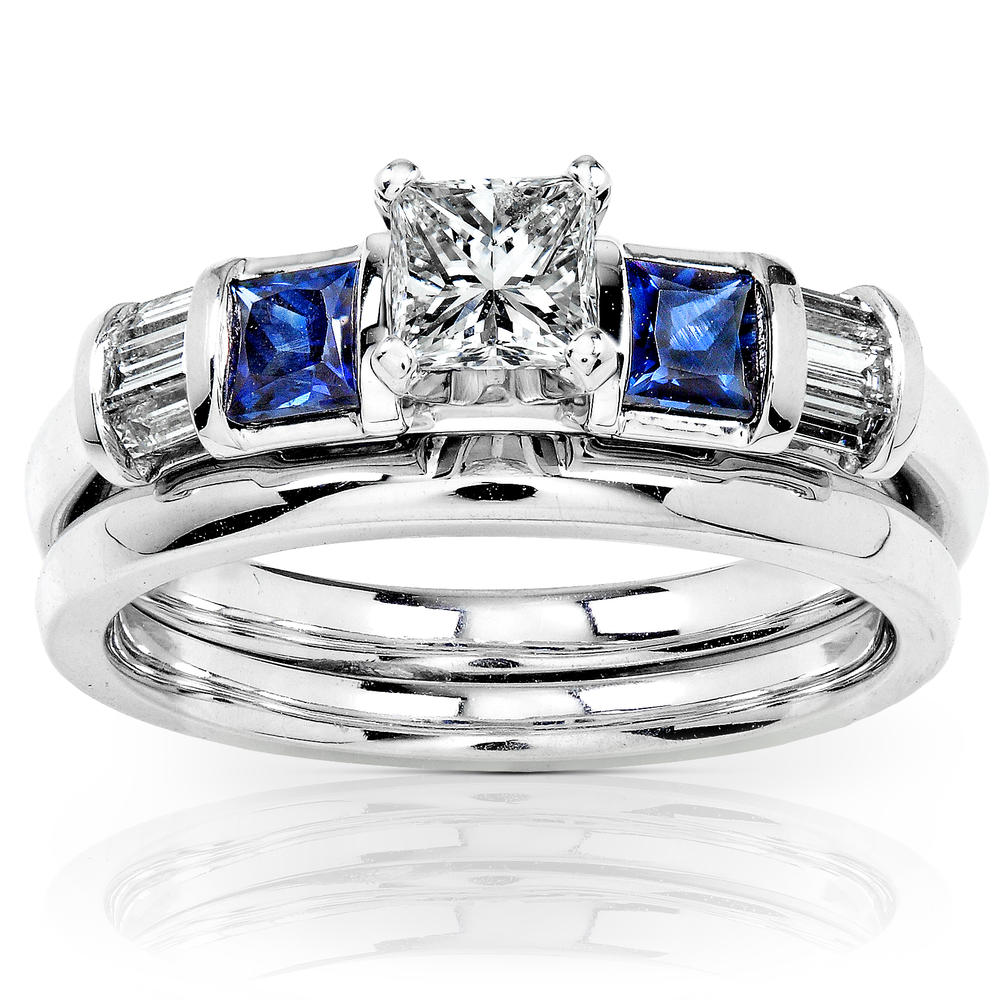 Blue Sapphire & Diamond Wedding Rings Set 3/4 Carat (ct.tw) In 14k White Gold