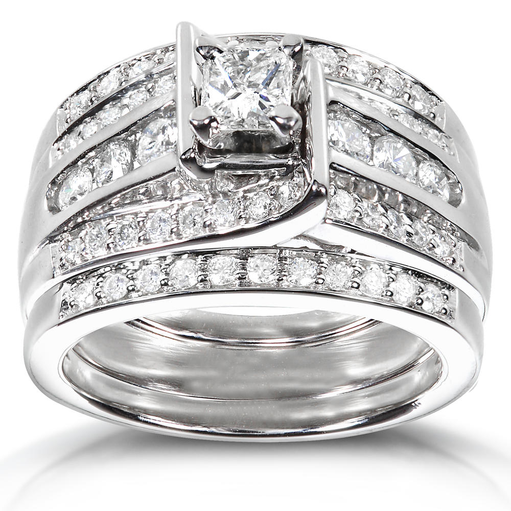 Princess Diamond Wedding Ring Set 1 1/10 Carat (ct.tw) in 14K White Gold (3 Piece Set)