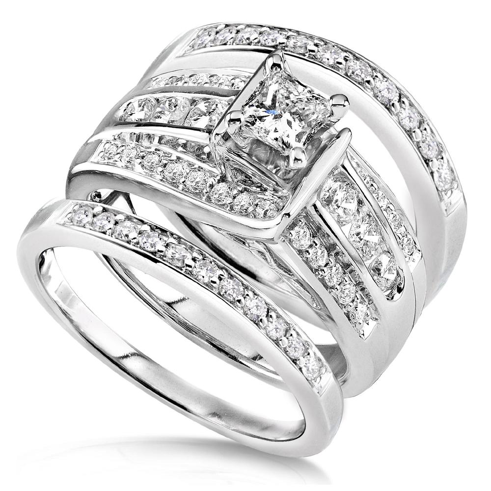 Princess Diamond Wedding Ring Set 1 1/10 Carat (ct.tw) in 14K White Gold (3 Piece Set)