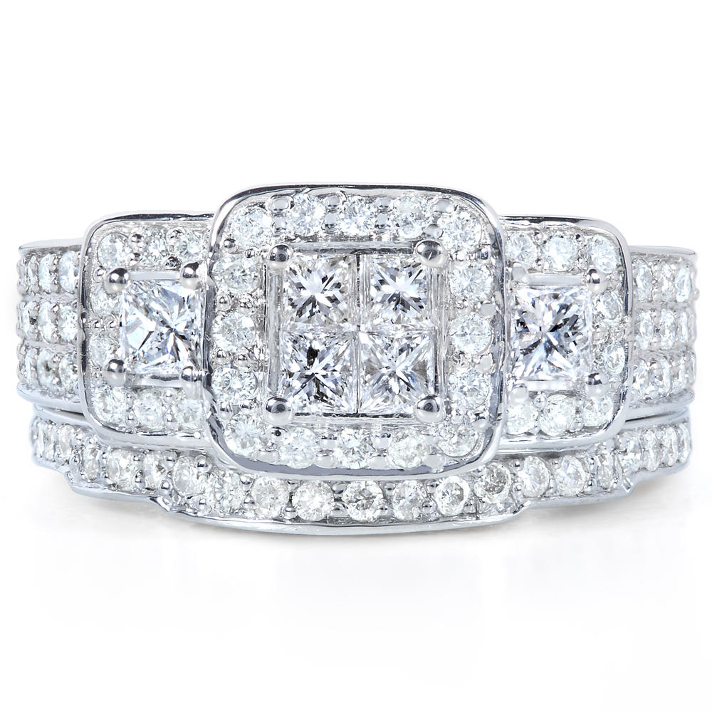 Princess Diamond Wedding Rings Set 1 1/6 carat (ct.tw) in 14k White Gold