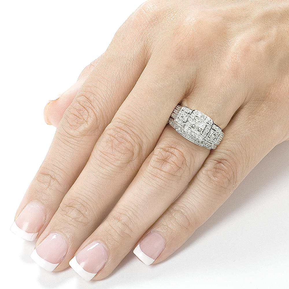 Princess Diamond Wedding Rings Set 1 1/6 carat (ct.tw) in 14k White Gold