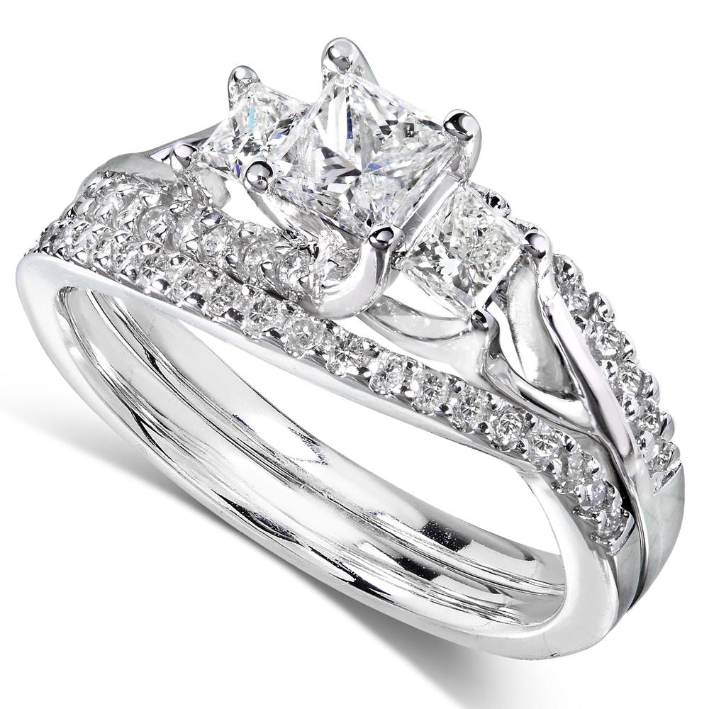 Princess Cut Diamond Bridal Set Ring 1 1/10 Carat (ct.tw) in 14k White Gold