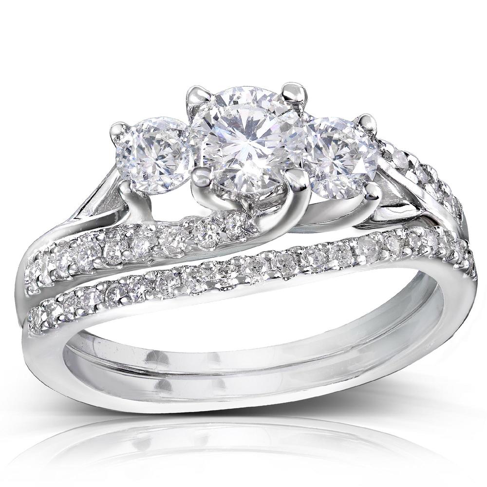 Round Diamond Bridal Set Ring 1 1/10 Carat (ct.tw) in 14k White Gold