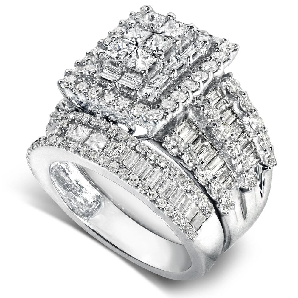 Diamond Engagement Ring and Wedding Band Set 2 4/5 carats (ct.tw) in 14K White Gold