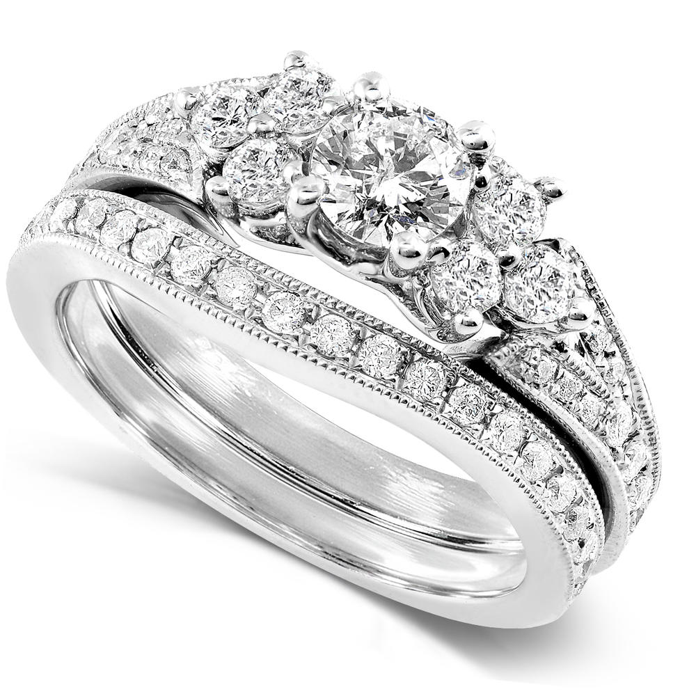 Diamond Wedding Rings 1 carat (ct.tw) Bridal Set in 14K White Gold